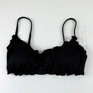 Salt + Cove Bikini Top Juniors Size XS Black Ruffle Ribbed Swim NWT